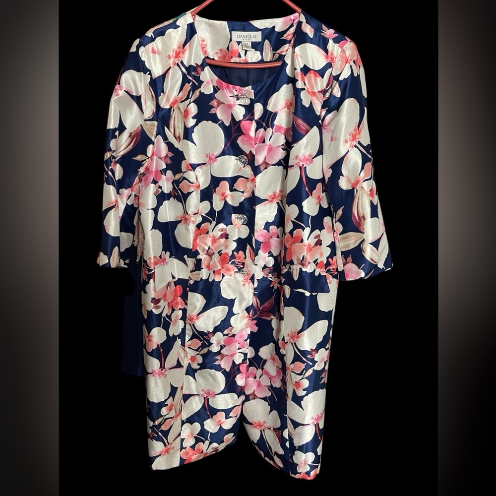 Danillo 18w Floral Navy and Pink Jacket and Dress Set